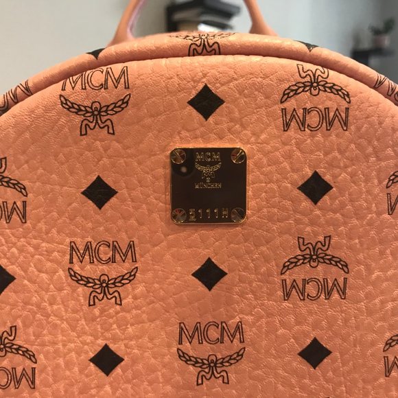 New MCM Pink Stark Studded 40cm Backpack